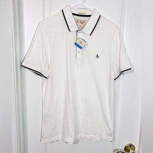 Original Penguin Heritage Slim Fit White Polo Shirt w/ Navy Trim, Men’s Medium